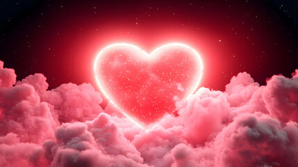 Fototapeta premium Romantic heart shaped cloud formation dreamy sky digital art vibrant colors surreal viewpoint love concept