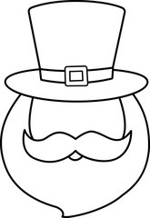 St Patrick's day leprechaun hat and beard costume outline isolated.
Template face leprechaun on st patrick s day coloring drawing.
Leprechaun with Beard and Top Hat outline.
