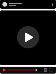 Video player transparent interface. Video screen app layout, web stream player vector UI or live audio control panel overlay. Online media streaming display transparent background