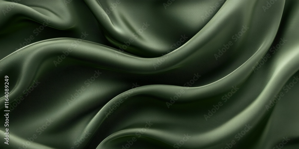 Poster a smooth, flowing green fabric with elegant folds and shadows.