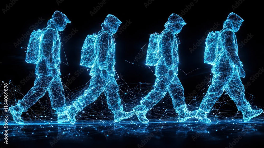 Poster digital representation of a person walking in a network.