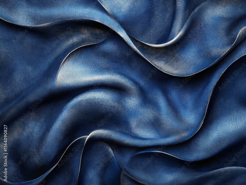 Poster a close-up view of textured blue leather, showcasing its folds and smooth surface.