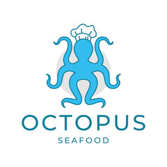 Octopus logo design, Seafood logo illustration template.