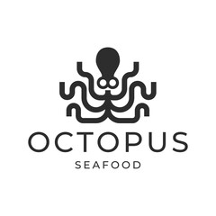 Octopus logo design, Seafood logo illustration template.