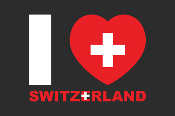 I love Switzerland Word with heart shape, Flag of Switzerland national country symbol illustration Vector, Rectangle Switzerland flag illustration, Flat vector illustration

