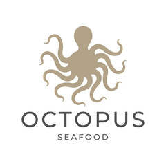 Octopus logo design, Seafood logo illustration template.