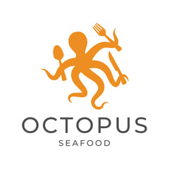 Octopus logo design, Seafood logo illustration template.
