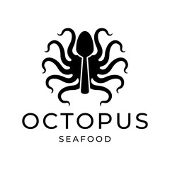 Octopus logo design, Seafood logo illustration template.