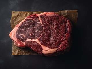 Raw beef steak. Flatlay composition. Generative Ai