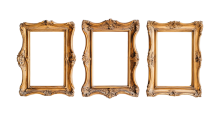 Antique carved gilded frame on isolated transparent background PNG