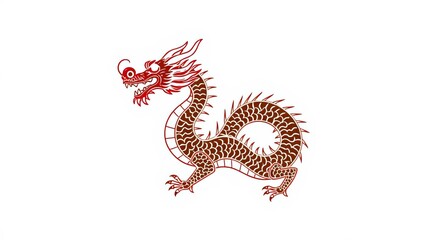 Fototapeta premium Dramatic left-facing Chinese dragon zodiac illustration on white background, astrology, dragon, chinese