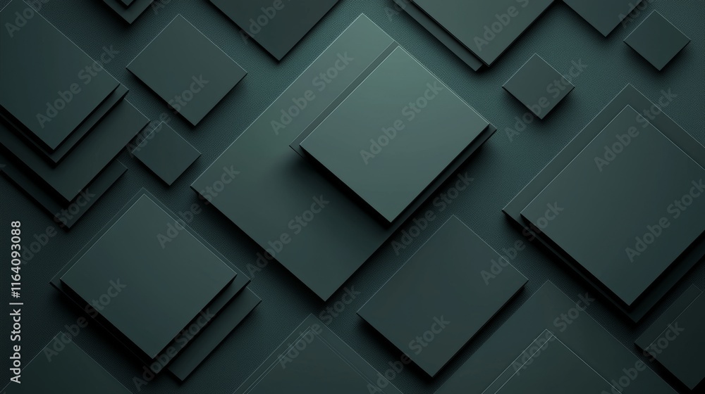 Poster the design is a dark green abstract technology background that showcases a 3d rendering of rhombus p