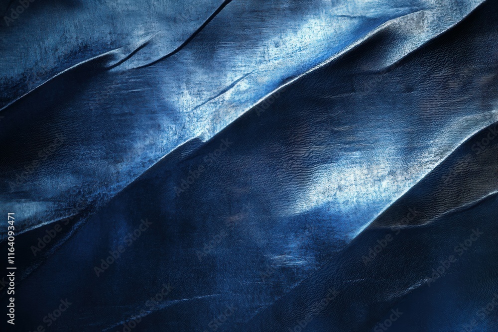 Poster Abstract blue textured surface with wavy patterns and light reflections.