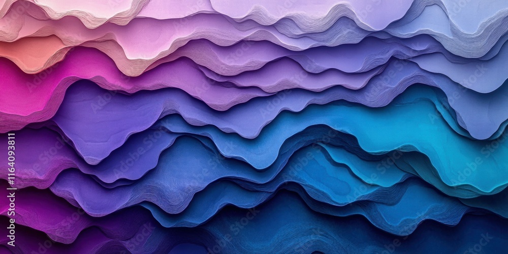 Poster abstract layered waves in shades of purple and blue create a visually soothing pattern.