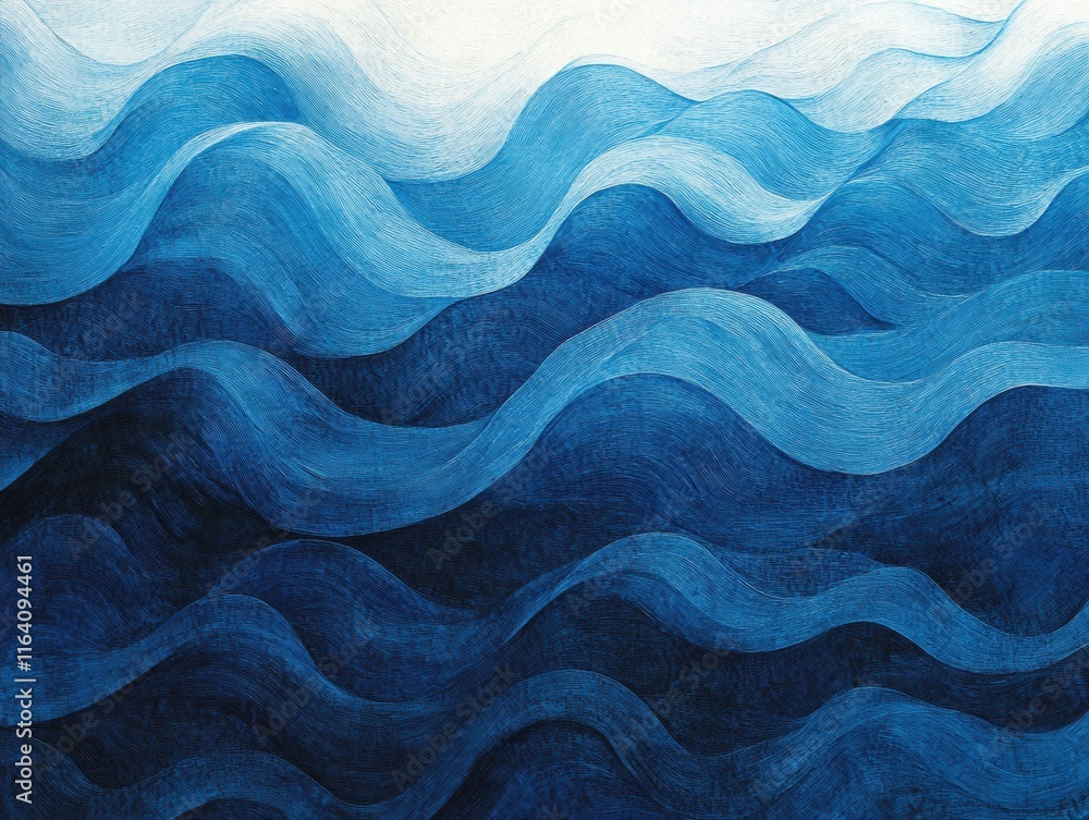 Poster Abstract waves in varying shades of blue, creating a serene and calming oceanic effect.