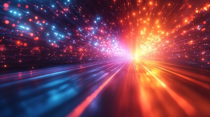 Obraz premium Abstract vibrant light streaks converging at vanishing point.