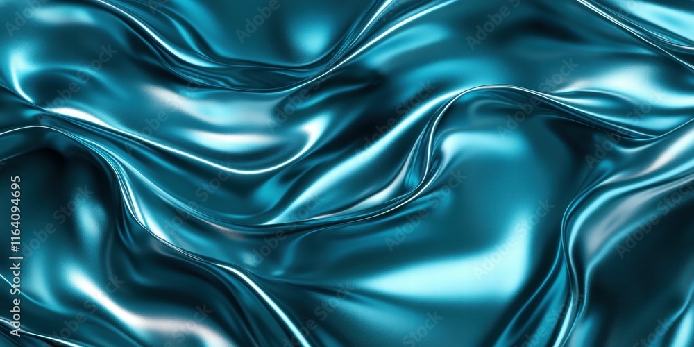 Poster a close-up of smooth, shimmering turquoise fabric creating a fluid, elegant texture.