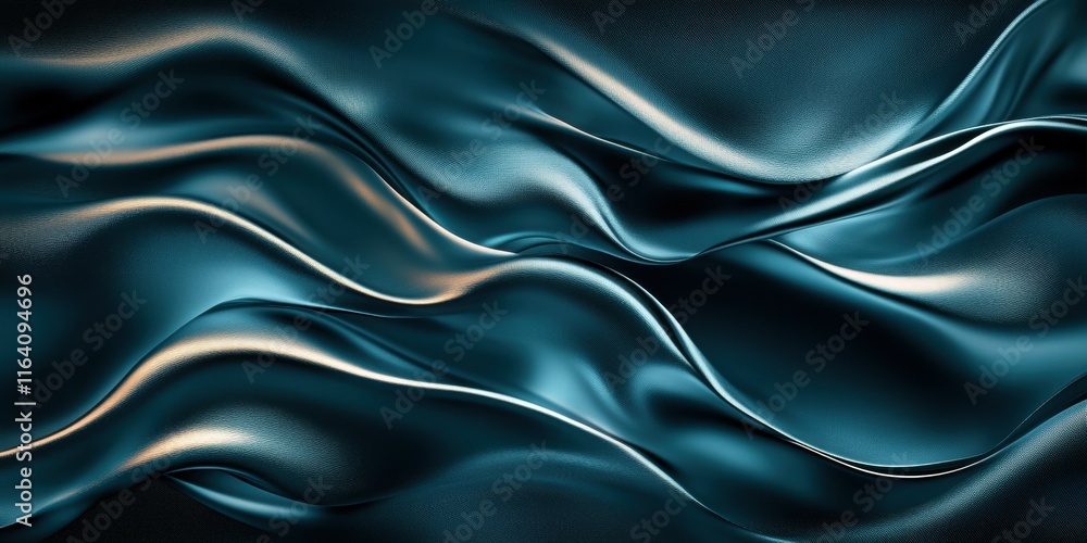 Poster A smooth, flowing fabric texture in shades of blue and silver, creating a dynamic visual effect.