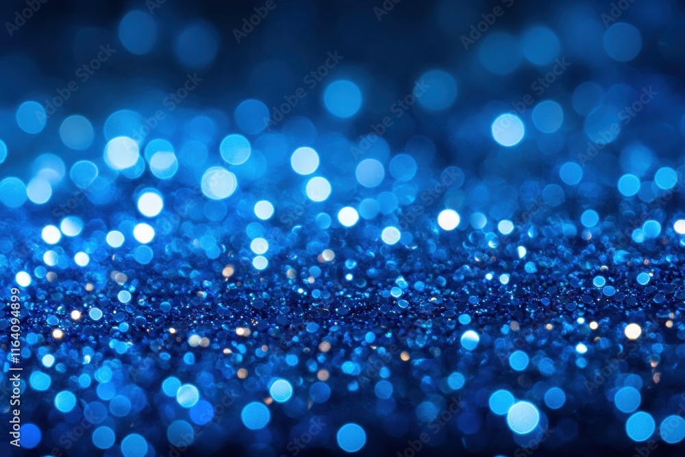 Poster a shimmering blue glitter background with bokeh effects, ideal for design and decoration.