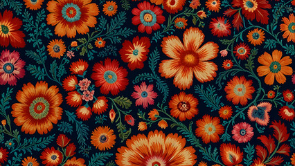 A Colorful Floral Pattern with Vibrant Blossoms A Beautiful, Intricate Design Celebrating Nature's Elegance