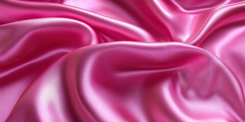 Obraz premium A close-up of smooth, shiny pink satin fabric with soft folds and curves.
