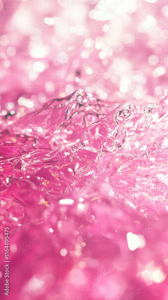 Poster a close-up view of shimmering pink crystals reflecting light.