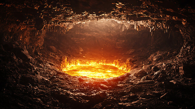 Fiery Depths: A Volcanic Cave's Inferno