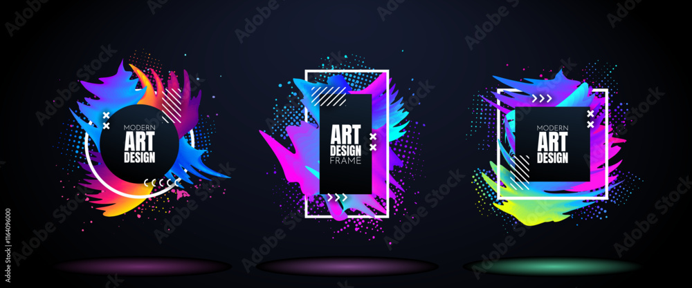 Aufkleber vector illustration. bright color dynamic banners set. modern art graphic. paint liquid splash conce