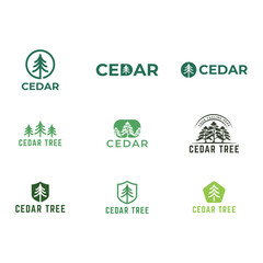 Set of Cedar pine tree icon nature organic environment icon symbol illustration.