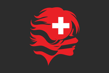 Switzerland flag and girl’s shape, Flag of Switzerland national country symbol illustration Vector, Rectangle Switzerland flag illustration, Flat vector illustration
