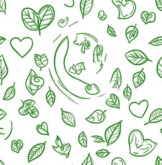 An earth and leaves seamless pattern with hearts, earth day pattern