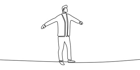 One line drawing of a man spreading his arms, expressing freedom, positivity, and life joy.