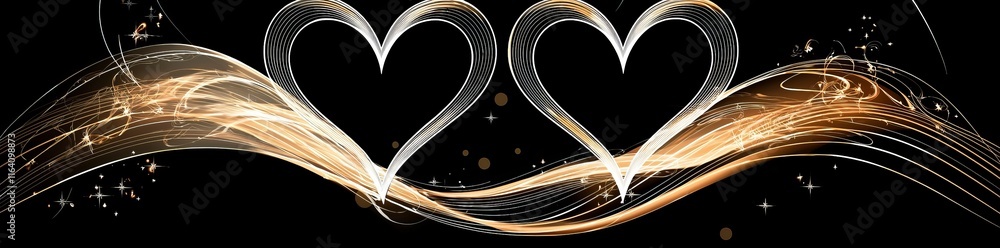 Poster a transparent background hosts a continuous line drawing of two abstract hearts, ideal for a valenti