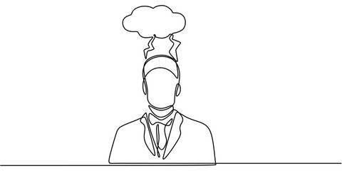 One line drawing of clouds with lightning over a man's head, representing anxiety and emotional burdens.