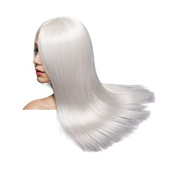 Naklejka premium Stylish straight white platinum wig with shoulder length and smooth finish for a chic look