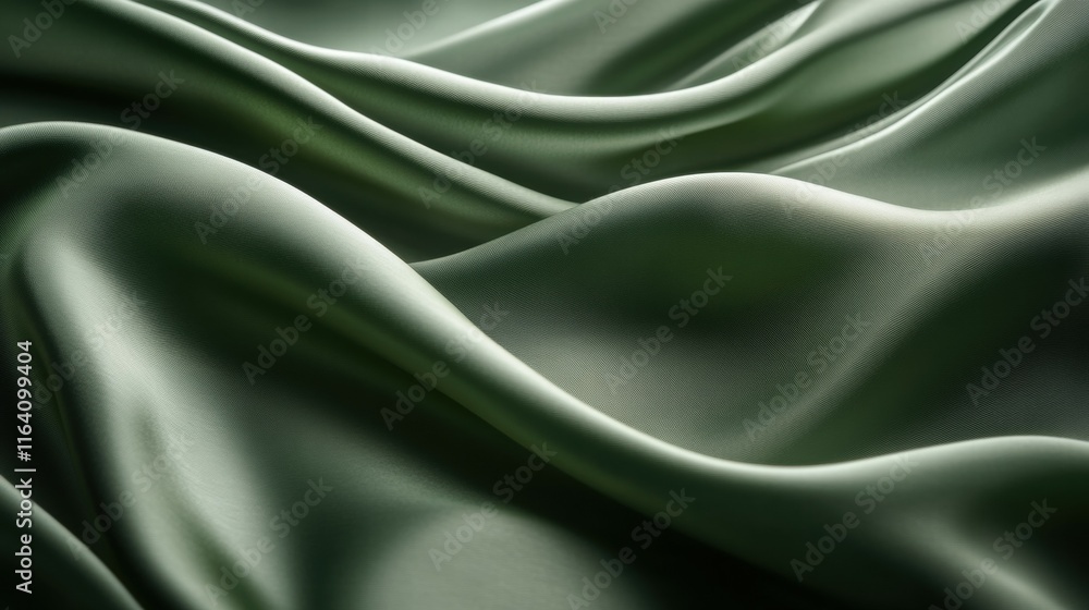 Poster a close-up view of smooth, flowing green silk fabric creating a sense of elegance.