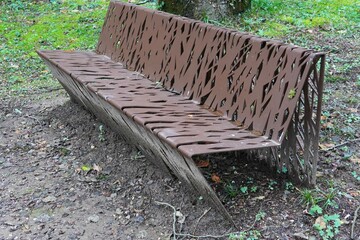 Metal benches, laser cut with patterns and geometric shapes. Park bench with innovative design...