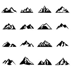 Set of mountain silhouettes. Unique rocky mountains icon or cool logo collection