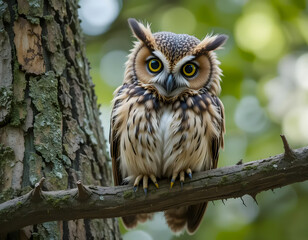 Fototapeta premium The owl is perched on a tree