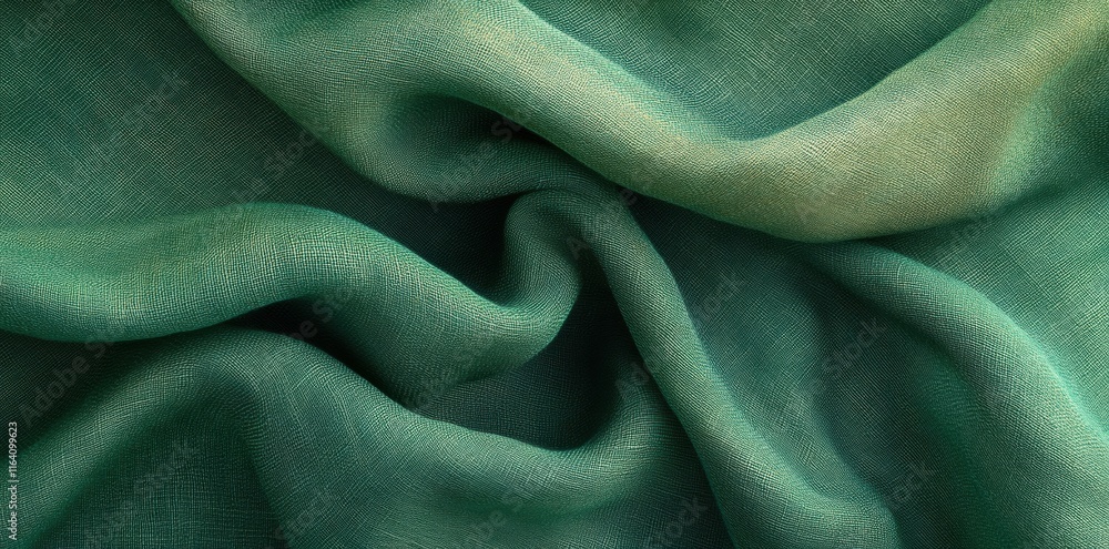 Poster A close-up view of wrinkled green fabric showcasing texture and color variations.