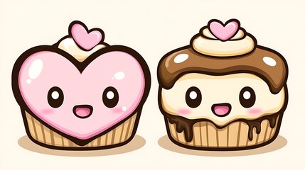 A sweet cartoon depiction of two characters cooking a heart-shaped meal together on a white background. The cooperative and loving activity emphasizes partnership and affection, perfect for 