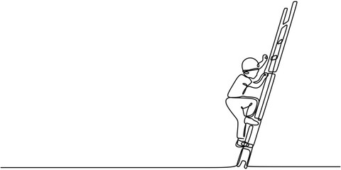 Continuous one line drawing of a man climbing stairs, representing perseverance and personal growth. © berkahlineart