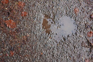 Heart Shaped Puddle. A heart-shaped pothole in the pavement filled with rainwater from a recent rainstorm. Nature and imperfection come together to create a unique, heart-warming moment.