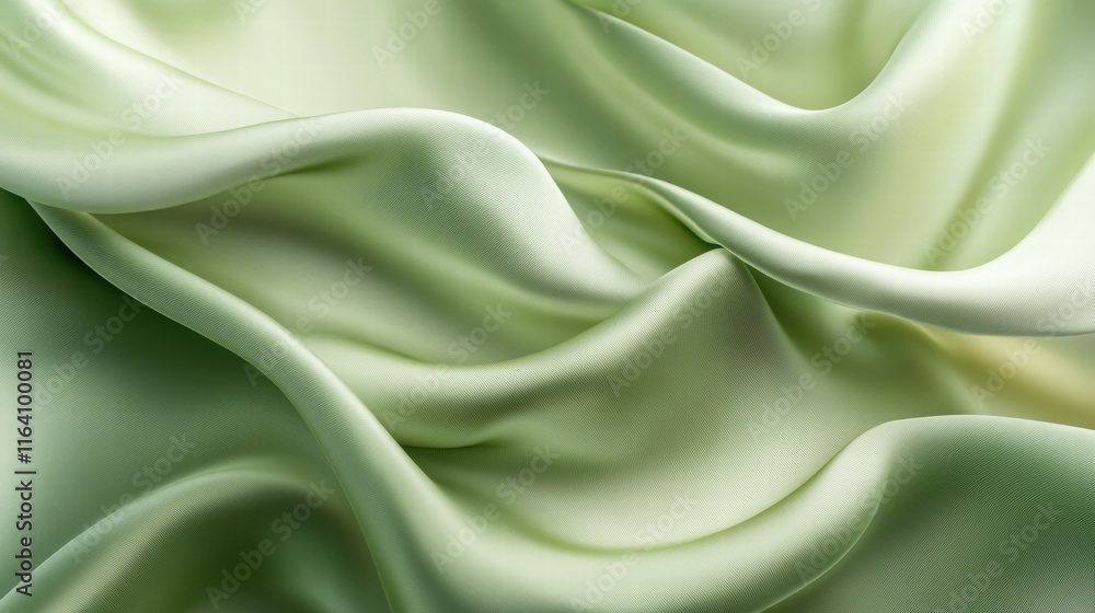 Poster a close-up of smooth, flowing green satin fabric creating an elegant texture.