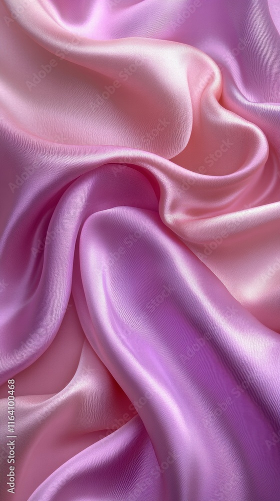Poster a close-up of flowing pink satin fabric, showcasing its smooth texture and elegant drape.