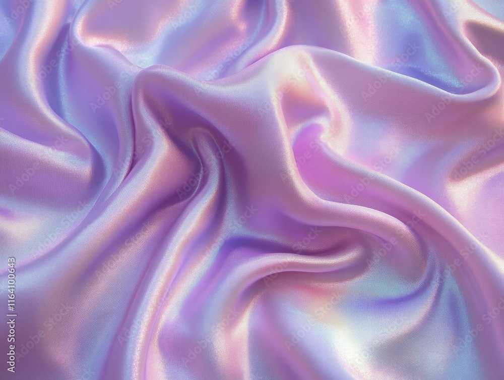 Poster A close-up of iridescent satin fabric with soft folds and a shimmering effect.