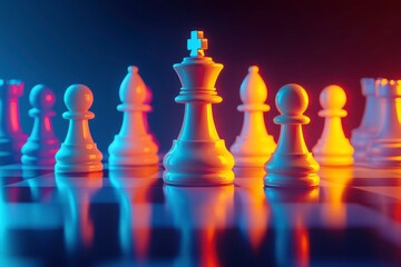 Strategic Chess Play with Futuristic Lighting and Mood