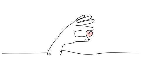 Hand offering a heart in continuous line drawing, symbolizing love, connection, and compassion.