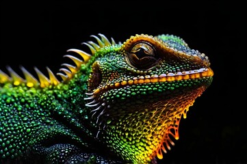 Fototapeta premium Green garden lizard in ferrofluid art style