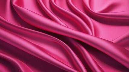 Fototapeta premium Sleek hot pink silk background with bold metallic highlights. The fabric's fluid folds and shimmering texture exude elegance and sophistication.